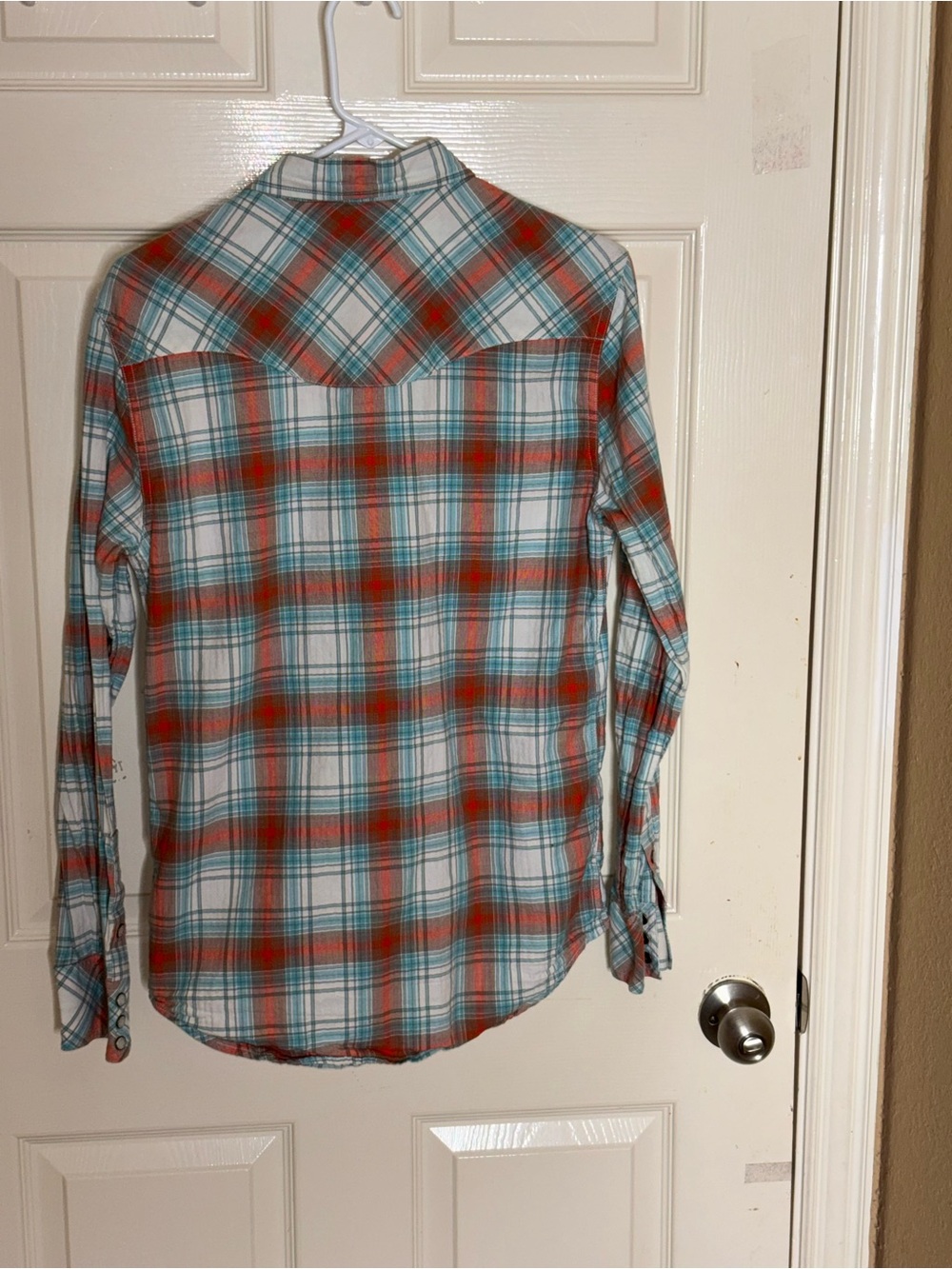 Tecovas Shirt Mens Small Orange Blue Plaid Western Pearl Snap Long Sleeve - Picture 6 of 10